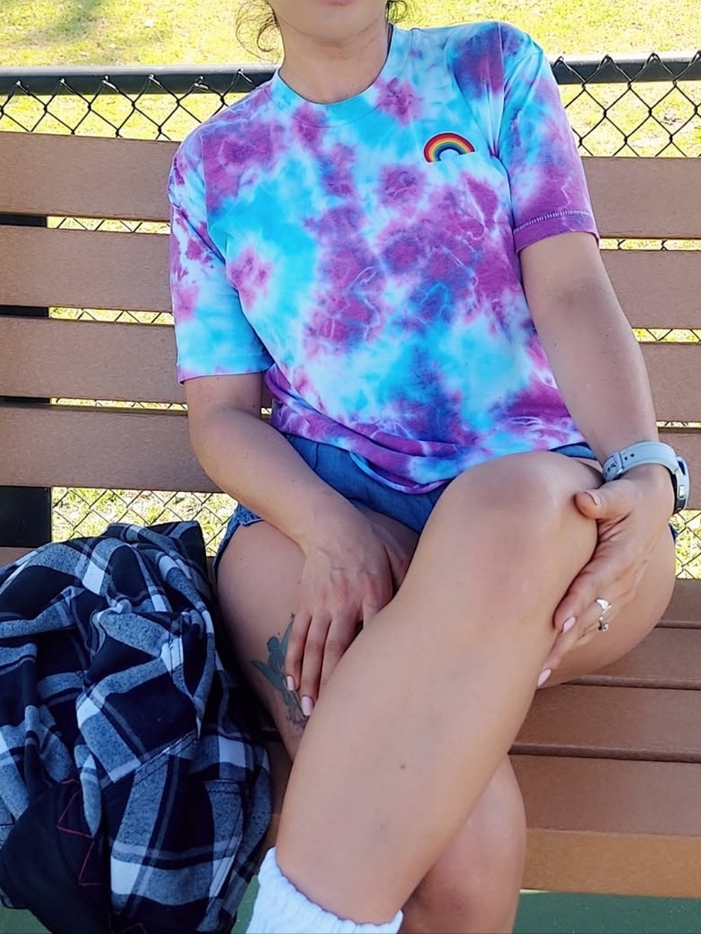 Aviator Nation RAINBOWEMBROIDERY BOYFRIEND TEE -TIE DYE TURQUOISE-SZ M